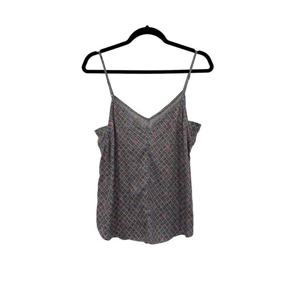 Anthropologie Top Womens Medium Tank Aune Cami Blue Purple Silk V-Neck Floreat - Picture 4 of 6